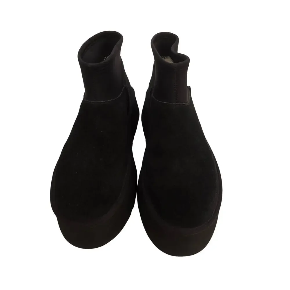 UGG Neoprene Platform Mini Boots Womens 8 Black Ultra Mini Slip On Shoes